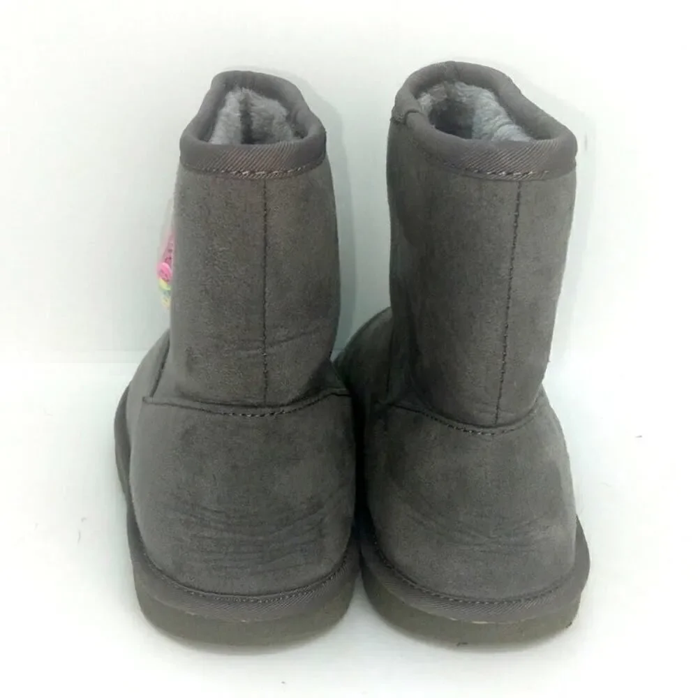 Childrens Place Girls Pre-owned Gray Faux Fur Lined w/Hearts on Side Boots-sz. 1